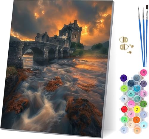 Architektur Malen Nach Zahlen Erwachsene Mit Rahmen, Malen Nach Zahlen Landschaft, DIY Set Erwachsene Mit 3 Pinseln und Acrylfarbe, Paint by Numbers für Deko Wohnzimmer Geschenke 70x95cm 2-3814 von MAYUPEOU