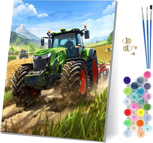 Auto Malen Nach Zahlen Erwachsene Mit Rahmen, Malen Nach Zahlen Farm, DIY Set Erwachsene Mit 3 Pinseln und Acrylfarbe Knitterfreie Leinwand, Paint by Numbers für Deko Wohnzimmer 70x95cm T-6354 von MAYUPEOU