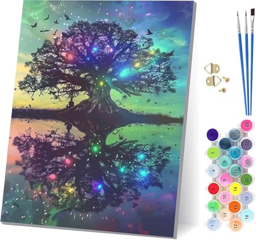 Baum Des Lebens Malen Nach Zahlen Erwachsene Mit Rahmen, Malen Nach Zahlen Vogel, DIY Set Erwachsene Mit 3 Pinseln und Acrylfarbe, Paint by Numbers für Deko Wohnzimmer Geschenke 70x95cm J-5877 von MAYUPEOU