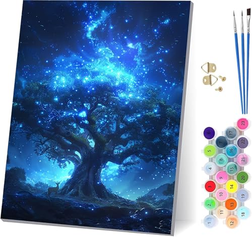 Baum Malen Nach Zahlen Erwachsene Mit Rahmen, Malen Nach Zahlen Sternenhimmel, DIY Set Erwachsene Mit 3 Pinseln und Acrylfarbe, Paint by Numbers für Deko Wohnzimmer Geschenke 100x130cm 7-3970 von MAYUPEOU