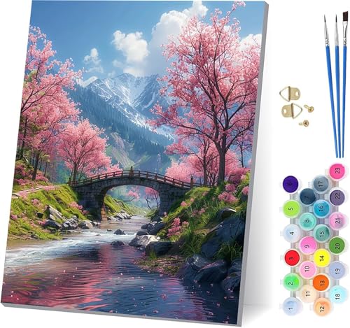 Berg Malen Nach Zahlen Erwachsene Mit Rahmen, Malen Nach Zahlen Baum, DIY Set Erwachsene Mit 3 Pinseln und Acrylfarbe, Paint by Numbers für Deko Wohnzimmer, Geschenke für Frauen 100x130cm U-2660 von MAYUPEOU