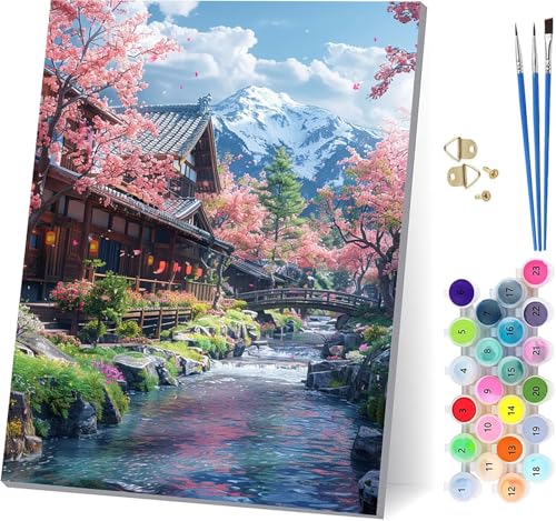 Berg Malen Nach Zahlen Erwachsene Mit Rahmen, Malen Nach Zahlen HäUser, DIY Set Erwachsene Mit 3 Pinseln und Acrylfarbe Knitterfreie Leinwand, Paint by Numbers für Deko Wohnzimmer 70x95cm J-5794 von MAYUPEOU