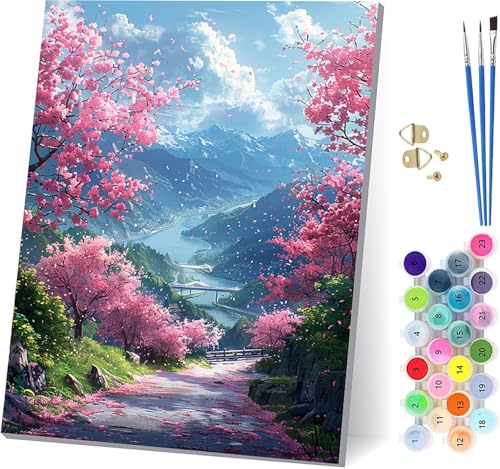 Berg Malen Nach Zahlen Erwachsene Mit Rahmen, Malen Nach Zahlen Landschaft, DIY Set Erwachsene Mit 3 Pinseln und Acrylfarbe, Paint by Numbers für Deko Wohnzimmer, Geschenke für Frauen 70x95cm C-4186 von MAYUPEOU