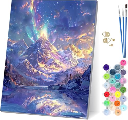 Berg Malen Nach Zahlen Erwachsene Mit Rahmen, Malen Nach Zahlen Landschaft, DIY Set Erwachsene Mit 3 Pinseln und Acrylfarbe, Paint by Numbers für Deko Wohnzimmer, Geschenke für Frauen 70x95cm D-1778 von MAYUPEOU