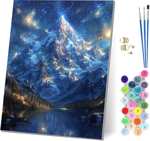 Berg Malen Nach Zahlen Erwachsene Mit Rahmen, Malen Nach Zahlen Landschaft, DIY Set Erwachsene Mit 3 Pinseln und Acrylfarbe, Paint by Numbers für Deko Wohnzimmer, Geschenke für Frauen 70x95cm R-3393 von MAYUPEOU