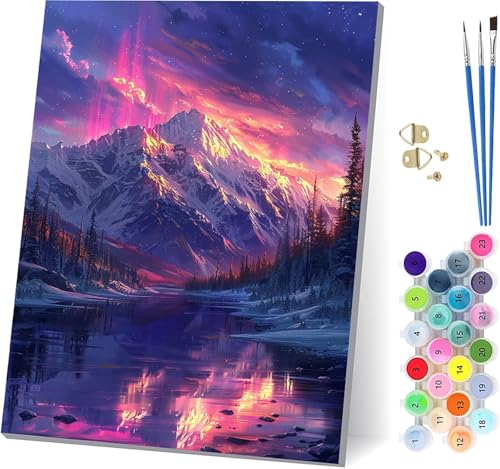 Berg Malen Nach Zahlen Erwachsene Mit Rahmen, Malen Nach Zahlen Landschaft, DIY Set Erwachsene Mit 3 Pinseln und Acrylfarbe Knitterfreie Leinwand, Paint by Numbers für Deko Wohnzimmer 70x95cm X-5823 von MAYUPEOU