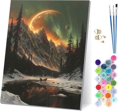 Berg Malen Nach Zahlen Erwachsene Mit Rahmen, Malen Nach Zahlen Wolf, DIY Set Erwachsene Mit 3 Pinseln und Acrylfarbe Knitterfreie Leinwand, Paint by Numbers für Deko Wohnzimmer 70x95cm 5-3384 von MAYUPEOU