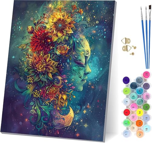 Blume Malen Nach Zahlen Erwachsene Mit Rahmen, Malen Nach Zahlen Abstrakt, DIY Set Erwachsene Mit 3 Pinseln und Acrylfarbe, Paint by Numbers für Deko Wohnzimmer, Geschenke für Frauen 20x30cm F-1430 von MAYUPEOU