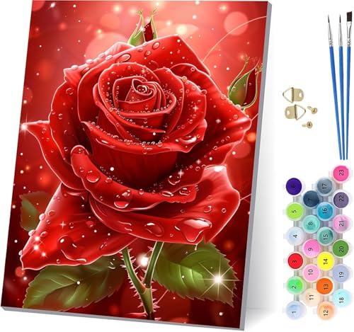 Blume Malen Nach Zahlen Erwachsene Mit Rahmen, Malen Nach Zahlen Rose, DIY Set Erwachsene Mit 3 Pinseln und Acrylfarbe, Paint by Numbers für Deko Wohnzimmer, Geschenke für Frauen 30x40cm K-3719 von MAYUPEOU