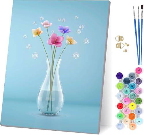 Blume Malen Nach Zahlen Erwachsene Mit Rahmen, Malen Nach Zahlen Vase, DIY Set Erwachsene Mit 3 Pinseln und Acrylfarbe Knitterfreie Leinwand, Paint by Numbers für Deko Wohnzimmer 50x65cm 7-7268 von MAYUPEOU