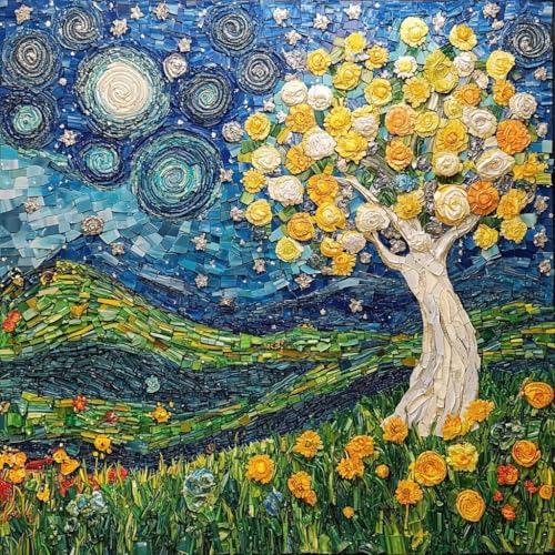 DIY Diamond Painting Baum, Diamond Painting für Wand Décor, 5D Bastelset Erwachsene, Abstrakt DIY Runder Full Drill Diamant Malerei Set, Diamant Kunst Malerei Stickerei für Anfänger, 50x50cm G-7885 von MAYUPEOU