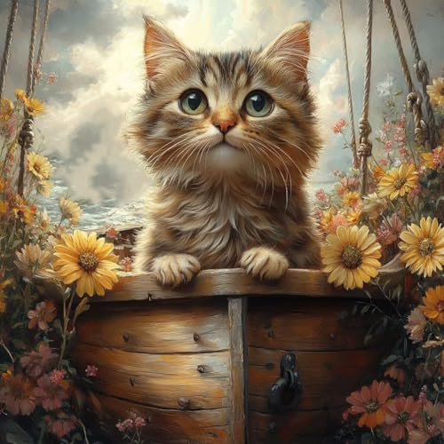 DIY Diamond Painting Katze, Diamond Painting für Wand Décor, 5D Bastelset Erwachsene, Blume DIY Runder Full Drill Diamant Malerei Set, Diamant Kunst Malerei Stickerei für Anfänger, 45x45cm 8-8528 DIY Diamond Painting Katze, Diamond Painting für Wand Décor, 5D Bastelset Erwachsene, Blume DIY Runder Full Drill Diamant Malerei Set, Diamant Kunst Malerei Stickerei für Anfänger, 45x45cm 8-8528 von MAYUPEOU