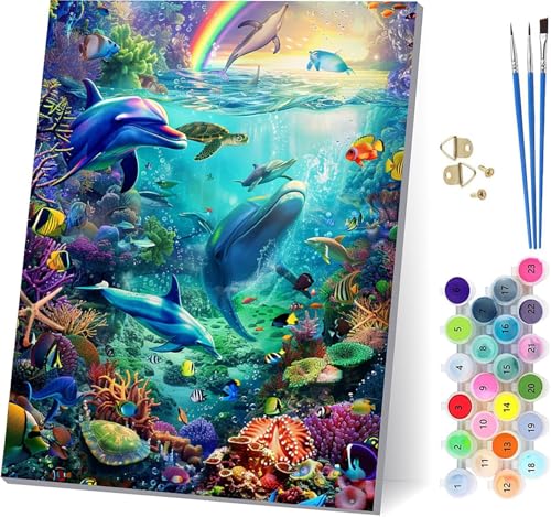 Delphin Malen Nach Zahlen Erwachsene Mit Rahmen, Malen Nach Zahlen Unterwasserlebewesen, DIY Set Erwachsene Mit 3 Pinseln und Acrylfarbe, Paint by Numbers für Deko Wohnzimmer Geschenke 70x95cm 2-2922 Delphin Malen Nach Zahlen Erwachsene Mit Rahmen, Malen Nach Zahlen Unterwasserlebewesen, DIY Set Erwachsene Mit 3 Pinseln und Acrylfarbe, Paint by Numbers für Deko Wohnzimmer Geschenke 70x95cm 2-2922 von MAYUPEOU