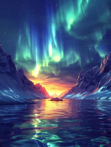 Diamant Painting Bilder Aurora, Diamond Painting Erwachsene Landschaft, 5D DIY Full Drill Stickerei Kreuzstich Set, Mosaikherstellung Bastelset Erwachsene, für Deko Wohnzimmer Geschenke 60X80cm 2-9906 von MAYUPEOU