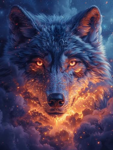 Diamant Painting Bilder Flamme, Diamond Painting Erwachsene Wolf, 5D DIY Full Drill Stickerei Kreuzstich Set, Mosaikherstellung Bastelset Erwachsene, für Deko Wohnzimmer Geschenke 100x130cm 3-4119 von MAYUPEOU