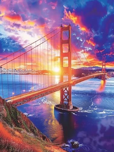 Diamant Painting Bilder Golden Gate Bridge, Diamond Painting Erwachsene Sonnenuntergang, 5D DIY Full Drill Stickerei Kreuzstich Set, Bastelset Erwachsene, für Deko Wohnzimmer Geschenke 60X80cm 5-6009 Diamant Painting Bilder Golden Gate Bridge, Diamond Painting Erwachsene Sonnenuntergang, 5D DIY Full Drill Stickerei Kreuzstich Set, Bastelset Erwachsene, für Deko Wohnzimmer Geschenke 60X80cm 5-6009 von MAYUPEOU