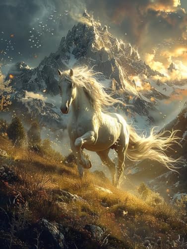 Diamant Painting Bilder Horse, Diamond Painting Erwachsene Berg, 5D DIY Full Drill Stickerei Kreuzstich Set, Mosaikherstellung Bastelset Erwachsene, für Deko Wohnzimmer Geschenke 60X80cm 3-2373 von MAYUPEOU