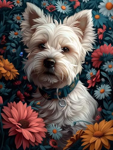 Diamant Painting Bilder Hund, Diamond Painting Erwachsene Blume, 5D DIY Full Drill Stickerei Kreuzstich Set, Mosaikherstellung Bastelset Erwachsene, für Deko Wohnzimmer Geschenke 60X70cm 8-1337 von MAYUPEOU