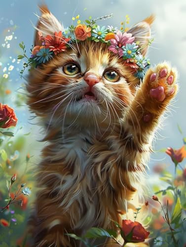 Diamant Painting Bilder Katze, Diamond Painting Erwachsene Blume, 5D DIY Full Drill Stickerei Kreuzstich Set, Mosaikherstellung Bastelset Erwachsene, für Deko Wohnzimmer Geschenke 60X80cm 8-9051 von MAYUPEOU