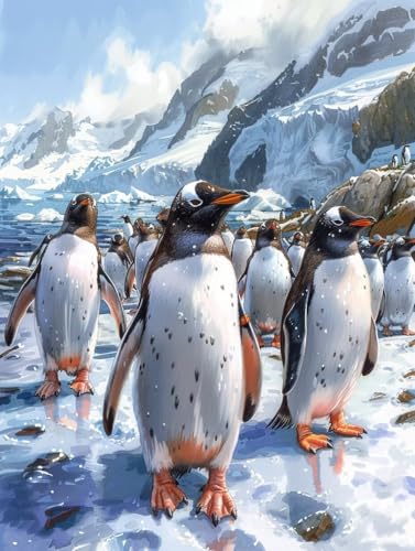 Diamant Painting Bilder Pinguin, Diamond Painting Erwachsene Berg, 5D DIY Full Drill Stickerei Kreuzstich Set, Mosaikherstellung Bastelset Erwachsene, für Deko Wohnzimmer Geschenke 100x135cm 3-7923 von MAYUPEOU
