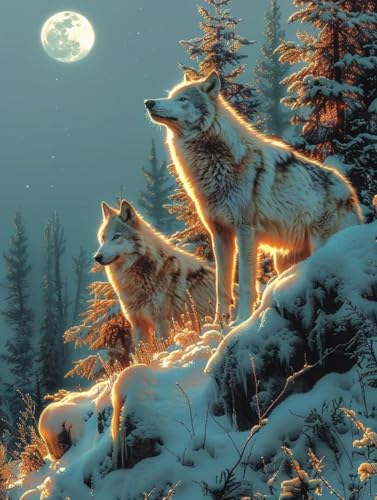 Diamant Painting Bilder Wolf, Diamond Painting Erwachsene Mond, 5D DIY Full Drill Stickerei Kreuzstich Set, Mosaikherstellung Bastelset Erwachsene, für Deko Wohnzimmer Geschenke 40X50cm 2-7203 von MAYUPEOU