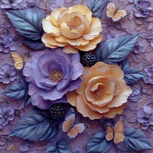 Diamond Painting Blume, Diamond Painting Erwachsene Anfänger Schmetterling, DIY Diamant Malerei Basteln Set, 5D Runder Full Drill Diamant Malerei Set, für Home Décor, Geschenke, 80x80cm 0-3983 Diamond Painting Blume, Diamond Painting Erwachsene Anfänger Schmetterling, DIY Diamant Malerei Basteln Set, 5D Runder Full Drill Diamant Malerei Set, für Home Décor, Geschenke, 80x80cm 0-3983 von MAYUPEOU
