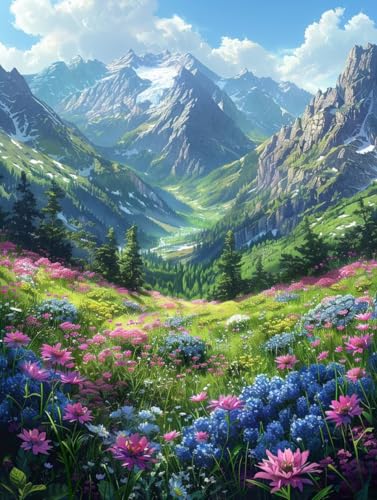 Diamond Painting Erwachsene Berg, Diamant Painting Bilder Blume, 5D DIY Full Drill Stickerei Kreuzstich Set, Mosaikherstellung Bastelset Erwachsene, für Deko Wohnzimmer Geschenke 60X70cm F-6898 von MAYUPEOU