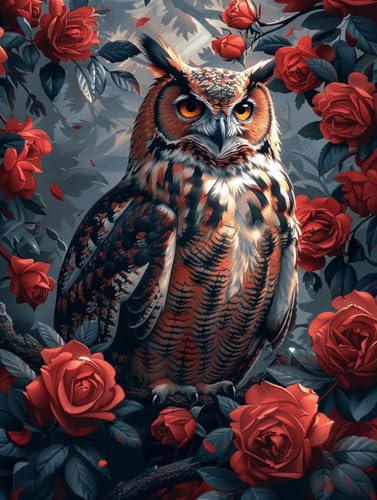 Diamond Painting Erwachsene Eule, Diamant Painting Bilder Blume, 5D DIY Full Drill Stickerei Kreuzstich Set, Mosaikherstellung Bastelset Erwachsene, für Deko Wohnzimmer Geschenke 60X80cm C-4414 von MAYUPEOU