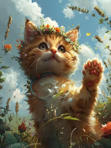 Diamond Painting Erwachsene Katze, Diamant Painting Bilder Tier, 5D DIY Full Drill Stickerei Kreuzstich Set, Mosaikherstellung Bastelset Erwachsene, für Deko Wohnzimmer Geschenke 60X70cm 0-6026 von MAYUPEOU