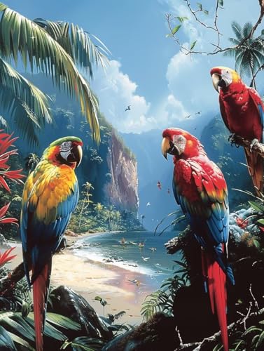 Diamond Painting Erwachsene Papagei, Diamant Painting Bilder Landschaft, 5D DIY Full Drill Stickerei Kreuzstich Set, Mosaikherstellung Bastelset Erwachsene, für Deko Wohnzimmer 50x65cm O-7718 von MAYUPEOU