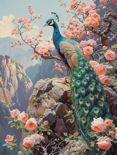 Diamond Painting Erwachsene Pfau, Diamant Painting Bilder Blume, 5D DIY Full Drill Stickerei Kreuzstich Set, Mosaikherstellung Bastelset Erwachsene, für Deko Wohnzimmer Geschenke 70x95cm 1-4331 von MAYUPEOU