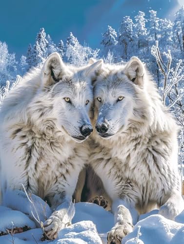 Diamond Painting Erwachsene Wolf, Diamant Painting Bilder Schneeszene, 5D DIY Full Drill Stickerei Kreuzstich Set, Mosaikherstellung Bastelset Erwachsene, für Deko Wohnzimmer Geschenke 60X80cm 7-8075 von MAYUPEOU