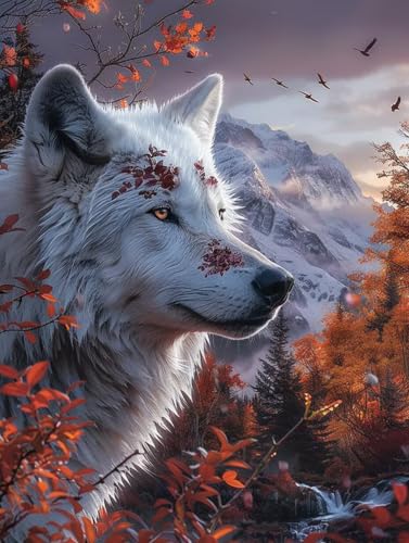 Diamond Painting Erwachsene Wolf, Diamant Painting Bilder Tier, 5D DIY Full Drill Stickerei Kreuzstich Set, Mosaikherstellung Bastelset Erwachsene, für Deko Wohnzimmer Geschenke 60X80cm 2-4618 von MAYUPEOU