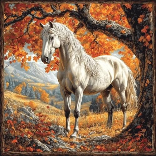 Diamond Painting Horse, Diamond Painting Erwachsene Anfänger Baum, DIY Diamant Malerei Basteln Set, 5D Runder Full Drill Diamant Malerei Set, für Home Décor, Geschenke für Frauen, 30x30cm 2-6005 von MAYUPEOU