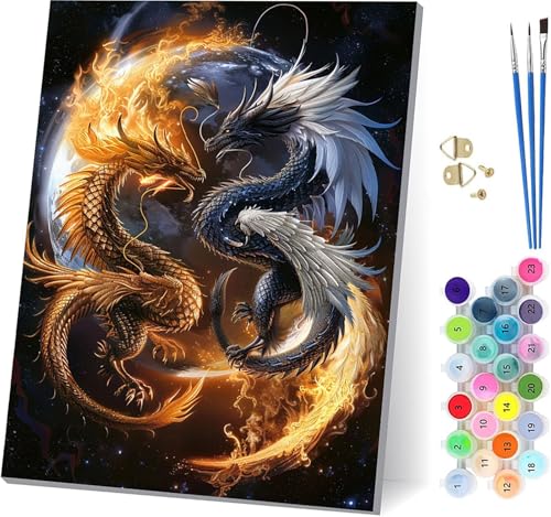 Drachen Malen Nach Zahlen Erwachsene Mit Rahmen, Malen Nach Zahlen Flamme, DIY Set Erwachsene Mit 3 Pinseln und Acrylfarbe Knitterfreie Leinwand, Paint by Numbers für Deko Wohnzimmer 40x50cm 1-9939 Drachen Malen Nach Zahlen Erwachsene Mit Rahmen, Malen Nach Zahlen Flamme, DIY Set Erwachsene Mit 3 Pinseln und Acrylfarbe Knitterfreie Leinwand, Paint by Numbers für Deko Wohnzimmer 40x50cm 1-9939 von MAYUPEOU