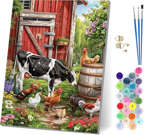 Farm Malen Nach Zahlen Erwachsene Mit Rahmen, Malen Nach Zahlen Tier, DIY Set Erwachsene Mit 3 Pinseln und Acrylfarbe, Paint by Numbers für Deko Wohnzimmer, Geschenke für Frauen 70x95cm Q-2009 von MAYUPEOU