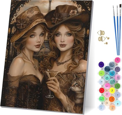 Frau Malen Nach Zahlen Erwachsene Mit Rahmen, Malen Nach Zahlen Katze, DIY Set Erwachsene Mit 3 Pinseln und Acrylfarbe, Paint by Numbers für Deko Wohnzimmer, Geschenke für Frauen 70x95cm E-1482 von MAYUPEOU