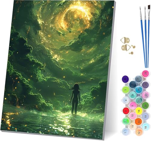Frau Malen Nach Zahlen Erwachsene Mit Rahmen, Malen Nach Zahlen Sternenhimmel, DIY Set Erwachsene Mit 3 Pinseln und Acrylfarbe, Paint by Numbers für Deko Wohnzimmer und Wanddeko 70x95cm 7-4606 von MAYUPEOU