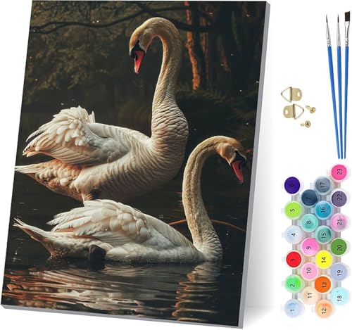 Gans Malen Nach Zahlen Erwachsene Mit Rahmen, Malen Nach Zahlen Tier, DIY Set Erwachsene Mit 3 Pinseln und Acrylfarbe Knitterfreie Leinwand, Paint by Numbers für Deko Wohnzimmer 70x95cm G-2591 von MAYUPEOU