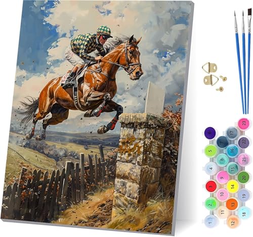 Horse Malen Nach Zahlen Erwachsene Mit Rahmen, Malen Nach Zahlen Athlet, DIY Set Erwachsene Mit 3 Pinseln und Acrylfarbe Knitterfreie Leinwand, Paint by Numbers für Deko Wohnzimmer 100x130cm R-9928 von MAYUPEOU