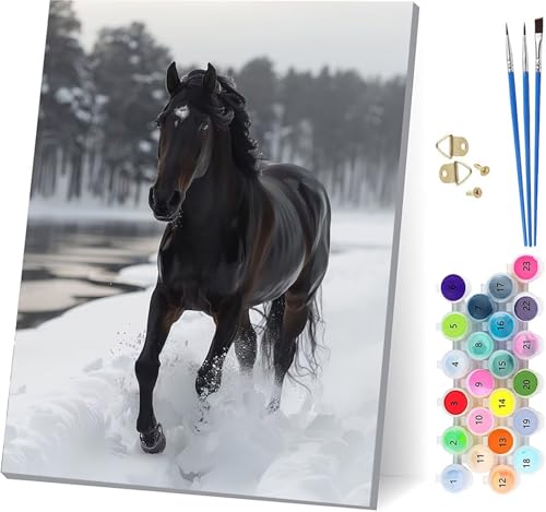 Horse Malen Nach Zahlen Erwachsene Mit Rahmen, Malen Nach Zahlen Schneeszene, DIY Set Erwachsene Mit 3 Pinseln und Acrylfarbe, Paint by Numbers für Deko Wohnzimmer und Wanddeko 100x130cm W-5378 von MAYUPEOU