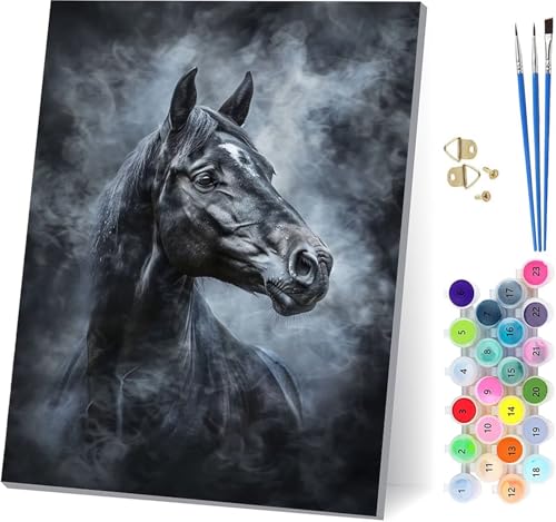 Horse Malen Nach Zahlen Erwachsene Mit Rahmen, Malen Nach Zahlen Tier, DIY Set Erwachsene Mit 3 Pinseln und Acrylfarbe, Paint by Numbers für Deko Wohnzimmer, Geschenke für Frauen 50x65cm Z-1582 von MAYUPEOU