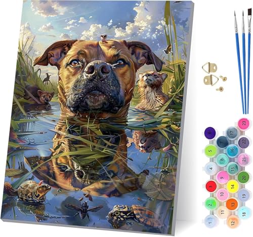 Hund Malen Nach Zahlen Erwachsene Mit Rahmen, Malen Nach Zahlen Tier, DIY Set Erwachsene Mit 3 Pinseln und Acrylfarbe Knitterfreie Leinwand, Paint by Numbers für Deko Wohnzimmer 50x65cm 0-6552 von MAYUPEOU
