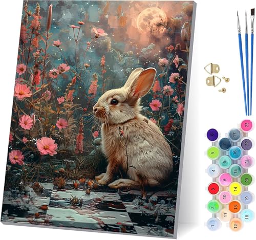 Kaninchen Malen Nach Zahlen Erwachsene Mit Rahmen, Malen Nach Zahlen Blume, DIY Set Erwachsene Mit 3 Pinseln und Acrylfarbe Knitterfreie Leinwand, Paint by Numbers für Deko Wohnzimmer 70x95cm P-4844 Kaninchen Malen Nach Zahlen Erwachsene Mit Rahmen, Malen Nach Zahlen Blume, DIY Set Erwachsene Mit 3 Pinseln und Acrylfarbe Knitterfreie Leinwand, Paint by Numbers für Deko Wohnzimmer 70x95cm P-4844 von MAYUPEOU