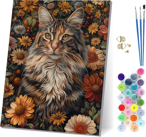 Katze Malen Nach Zahlen Erwachsene Mit Rahmen, Malen Nach Zahlen Blume, DIY Set Erwachsene Mit 3 Pinseln und Acrylfarbe, Paint by Numbers für Deko Wohnzimmer, Geschenke für Frauen 70x95cm 4-7517 Katze Malen Nach Zahlen Erwachsene Mit Rahmen, Malen Nach Zahlen Blume, DIY Set Erwachsene Mit 3 Pinseln und Acrylfarbe, Paint by Numbers für Deko Wohnzimmer, Geschenke für Frauen 70x95cm 4-7517 von MAYUPEOU