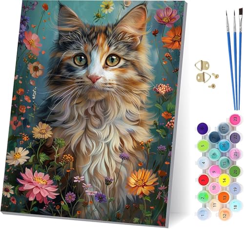 Katze Malen Nach Zahlen Erwachsene Mit Rahmen, Malen Nach Zahlen Blume, DIY Set Erwachsene Mit 3 Pinseln und Acrylfarbe Knitterfreie Leinwand, Paint by Numbers für Deko Wohnzimmer 70x95cm 7-8049 Katze Malen Nach Zahlen Erwachsene Mit Rahmen, Malen Nach Zahlen Blume, DIY Set Erwachsene Mit 3 Pinseln und Acrylfarbe Knitterfreie Leinwand, Paint by Numbers für Deko Wohnzimmer 70x95cm 7-8049 von MAYUPEOU