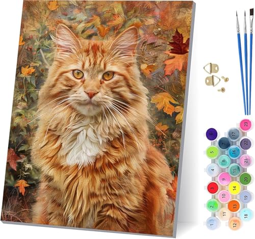 Katze Malen Nach Zahlen Erwachsene Mit Rahmen, Malen Nach Zahlen Tier, DIY Set Erwachsene Mit 3 Pinseln und Acrylfarbe, Paint by Numbers für Deko Wohnzimmer, Geschenke für Frauen 70x95cm 4-3774 von MAYUPEOU