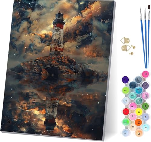 Leuchtturm Malen Nach Zahlen Erwachsene Mit Rahmen, Malen Nach Zahlen Landschaft, DIY Set Erwachsene Mit 3 Pinseln und Acrylfarbe, Paint by Numbers für Deko Wohnzimmer Geschenke 70x95cm 4-9905 von MAYUPEOU
