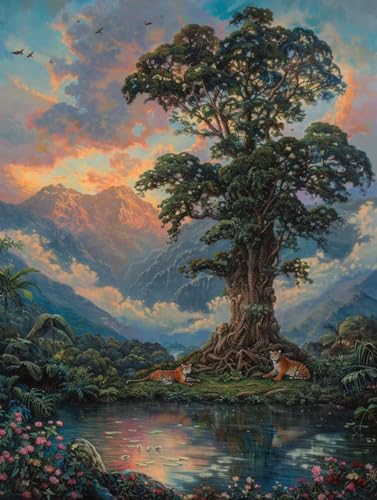 MAYUPEOU Malen Nach Zahlen Erwachsene Baum Malen Nach Zahlen, Landschaft Paint by Numbers Adult, DIY Handgemalt Ölgemälde Kit mit 3 Pinseln und Acrylfarbe, Deko Wohnzimmer, Geschenke (70x95cm) X-1305 von MAYUPEOU