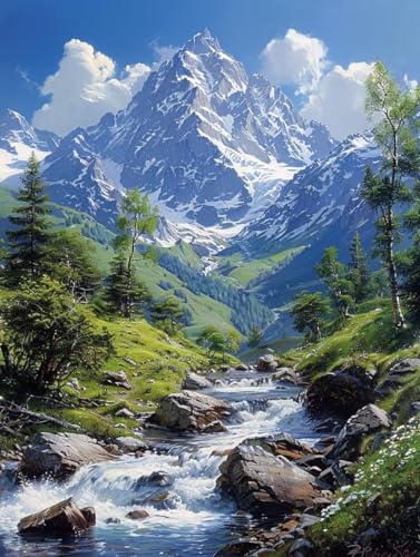 MAYUPEOU Malen Nach Zahlen Erwachsene Berg Malen Nach Zahlen, Landschaft Paint by Numbers Adult, DIY Handgemalt Ölgemälde Kit mit 3 Pinseln und Acrylfarbe, Deko Wohnzimmer, Geschenke (30x40cm) 0-1613 von MAYUPEOU